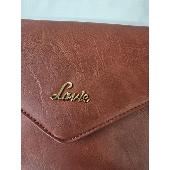 LaVie Crossbody Purse 5 Pockets Brown/Red Color Adjustable Strap - Picture 3 of 6